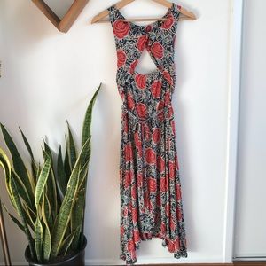 Lilka Anthropologie Blue Red Roses Modal Sun Dress